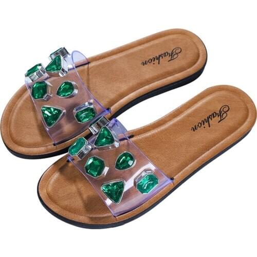 Slippers women 2019 summer new women slippers fashion wear gemstone drill with a flip flop outdoor slippers womens shoes