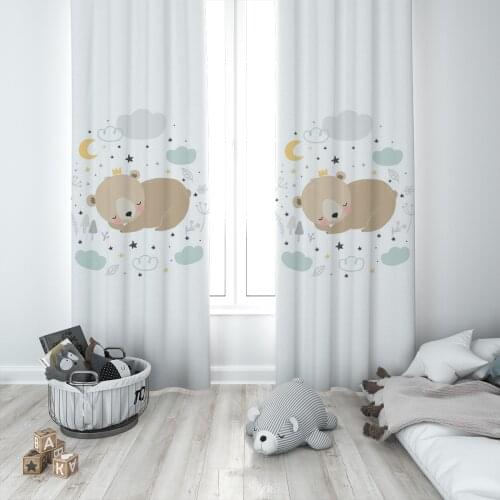 Curtains Children 3D Printed Decorative Items Home Childrens Room White Sleeping Bear Sky Model 1385