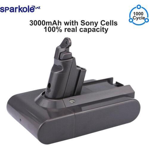 Sparkole 21.6V 3000mAh Li-ion Battery for Dyson V6 DC58 DC59 DC61 DC62 Animal DC72 DC74 battery with Imported VTC6 Cell