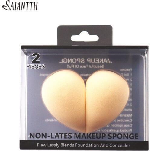 SAIANTTH 2pcs/bag heart shape makeup sponge water drop bevel cut cosmetic puff eggs wet dry soft skin-friendly foundation blush