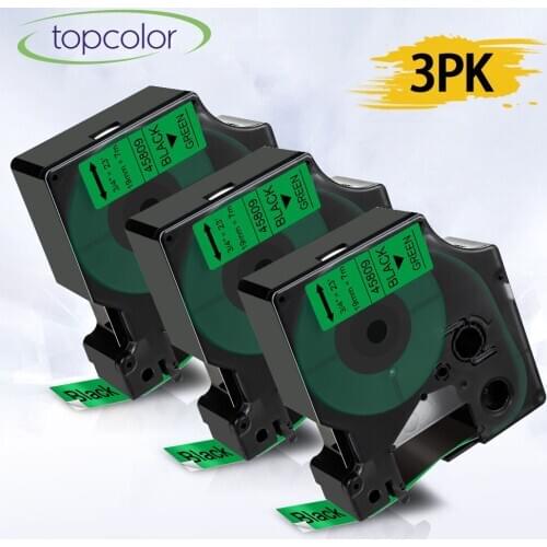 Topcolor 3PK 45809 19mm D1 Printer Ribbon Replace Dymo Label Maker Dymo Label Tape Black on Green for Dymo Labeller LabelManager
