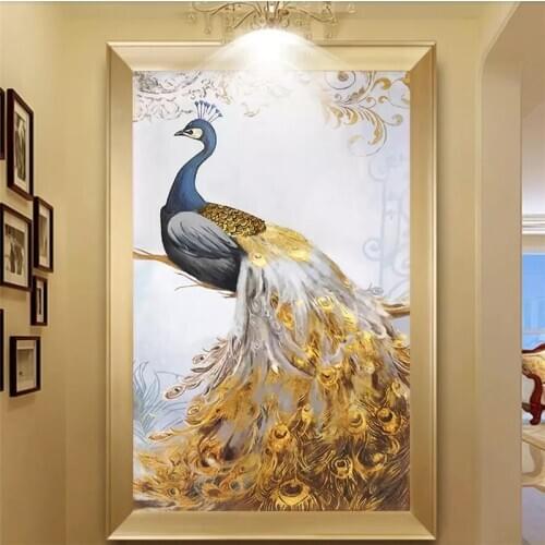 Wellyu HD hand-painted oil painting peacock flower European decorative painting background wall custom large mural wallpaper
