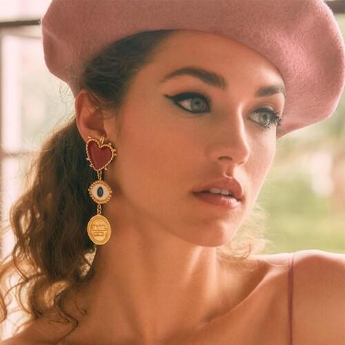 New Bohemia Heart Long Dangle Earring for Women Gold Alloy Devils Eyes Dripping Hanging Earrings