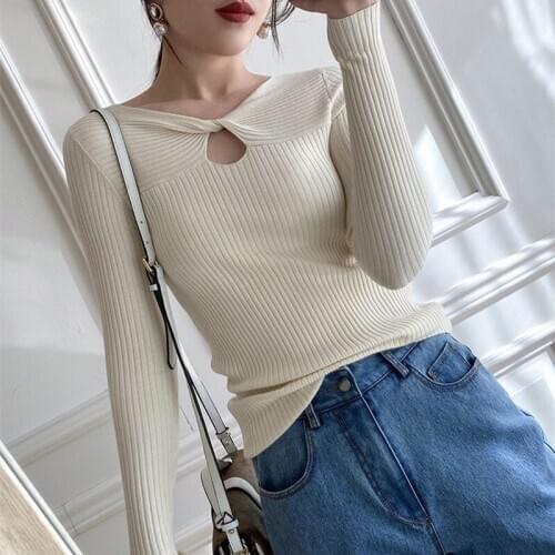 Womens casual sweater pullovers long sleeve hollow up o-neck chic Sweater Female Slim knit wear soft jumper tops autumn winter