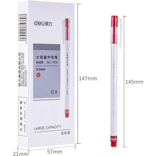 12PCS Deli A426 full syringe gel pen student exam with 0.5 black large capacity black red carbon signature pen
