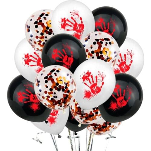 15pcs Halloween Latex Balloon 12" Blood Handprint Pumpkin Head Skull Printed Balloon Halloween Easter Party Balloon