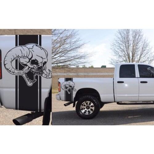 For (2Pcs)Truck vinyl decal racing stripes Dodge Ram rear bed skull both sides Mopar