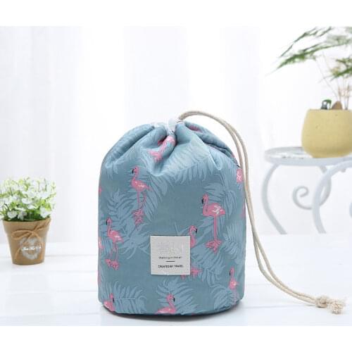 New Flamingo Cosmetic Bag Cactus Cylindrical Makeup Bag Travel Toiletry Storage Bag Drawstring Dressing Organizer High Capacity