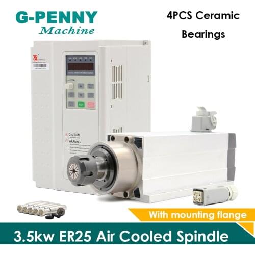 3.5kw ER25 Air Cooled Spindle CNC motor 4bearings ceramic ball bearings 220v / 380v & Fuling 3.7kw VFD / inverter High Quatity