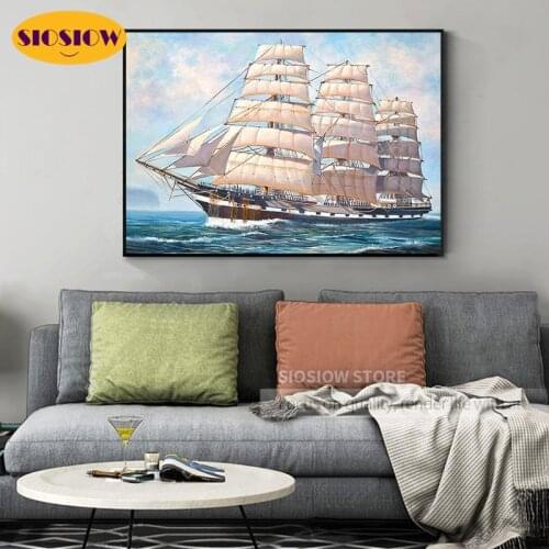 Full Drill 5D Diy Diamond Painting Sailing Ships On Sea Square Round 3D Daimond Mosaic Cross-stitch Kits Embroidery Decor Home