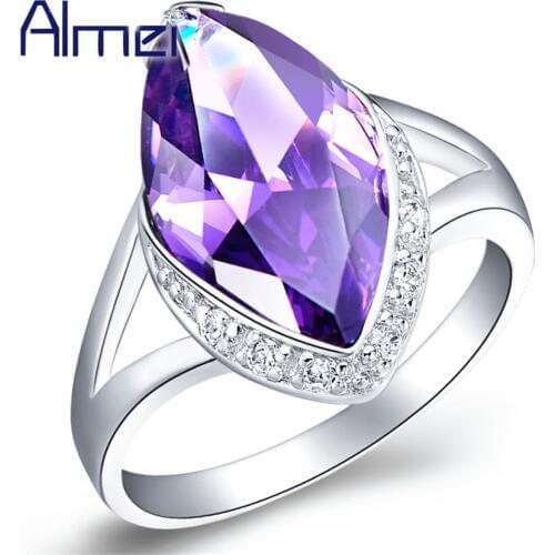 Almei Luxury Brand Rings With Purple Red Big Stone Ring for Wedding Party Best Friends Gifts Vintage Bague Femme Jewelry J192