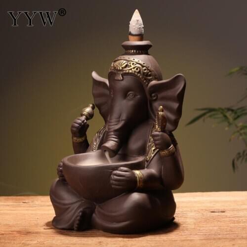Ganesha Buddha Backflow Incense Burner Waterfall Incense Burner Holder Ceramic Ganesha Home Decoration Censer Aroma Smoke Burner