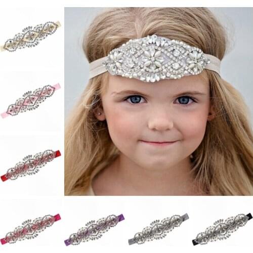 Shining Rhinestone Beads Newborn Baby Girls Headband Solid Color Elastic Hair Band Headwear Kids Accessories Party Decoration