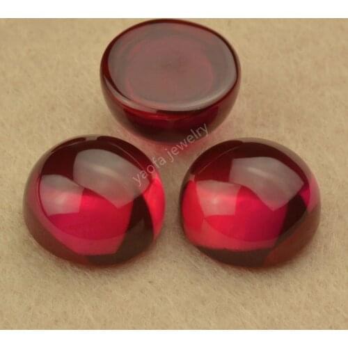Big Size 10mm~26mm Loose Cabochon Flat Back Round Shape Synthetic Gems #5 Rose Red Corundum Stone For Jewelry DIY Ring Surface