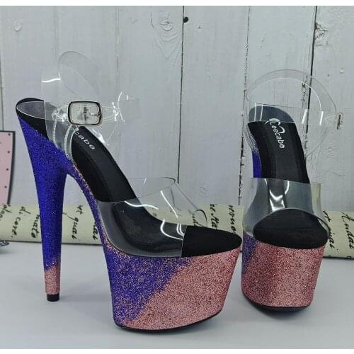 Leecabe Colorful glitter 17CM/7Inch Womens Platform Sandals party High Heels Shoes Pole Dancing Shoes
