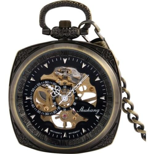 Antique Bronze Mechanical Hand Winding Pocket Watch White Analog Display Pendant Manual Mechanism Pocket Clock Retro Fob Chain