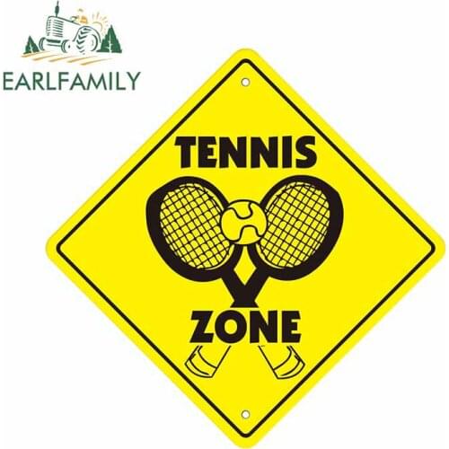 EARLFAMILY 13cm x 13cm For Tennis Zone Sign Bumper Car Stickers Interesting Pattern Decal Bumper Vinyl Material Decoration