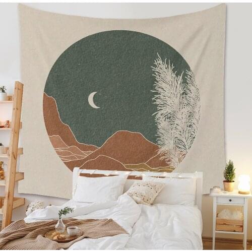 Homestay Style Prints Hippie Tapestry Sun and Moon Character Fireplace Wall Hanging Blanket Artist Home Decoration Accessories