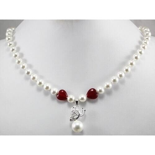 Individual 3colors white/black pearl tiger eye Pendant Necklace 18"