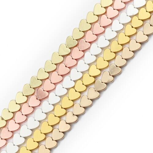 JHNBY Matte Rose Gold Silvers Peach heart Hematite Natural Stone 6mm Spacer Loose Beads For Jewelry Making Diy bracelet Findings