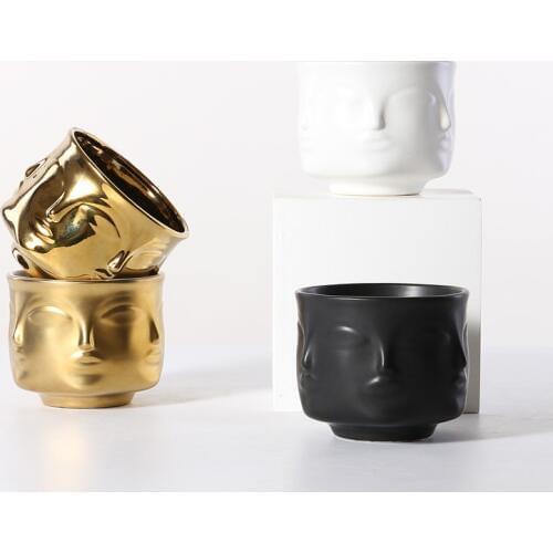 Nordic Ceramic Adornment Human face Potted plant Vase Decoration Abstract Crafts Home Storage bowl Art Desktop Ornament Gift