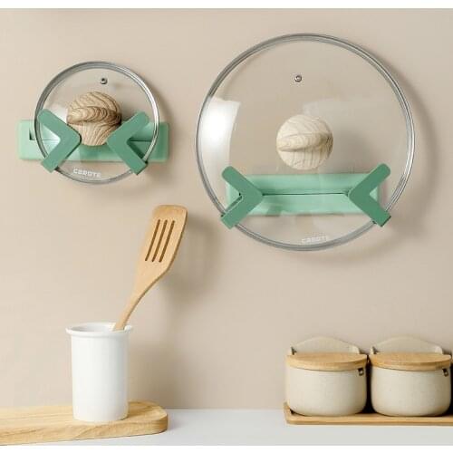 Kitchen Organizer Pot Lid Holder Pot Rest Shelf Spoon Rests Seamless Stickers Pot Lids Holder Punch-Free Kitchen Supplies