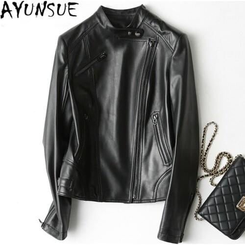 AYUNSUE 2021 Motorcycle Genuine Leather Jacket Women Spring Autumn Womens Sheepskin Coat Korean Slim Clothes Chaqueta De Mujer