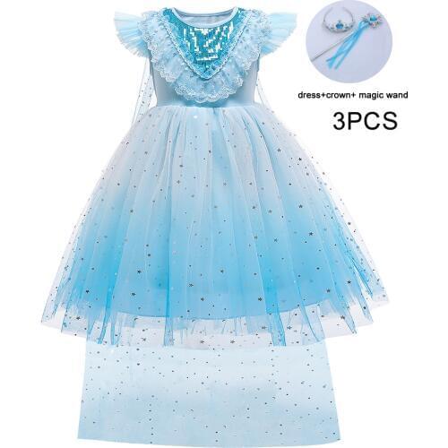 Summer Dress Girl 3PC Kids Dresses For Girls Children Clothes Princess Cosplay Party Dress Long Tailing