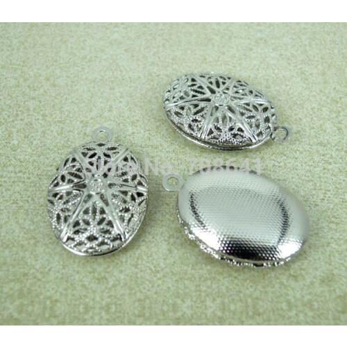 23x15mm New Imitation Rhodium tone Plated Copper Oval Filigree Hollow Photo Frame Locket Pendant Charms Wholesale