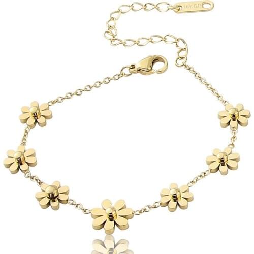 Fashion Stainless Steel Jewelry Plant Seven Chrysanthemum Bracelet,Bangle For Womens Love Gift Wholesale