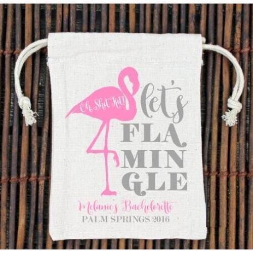 Custom Lets Flamingle wedding Party first aid Hangover Kit jewelry favor muslin Bags Bachelorette hen bridal shower favors