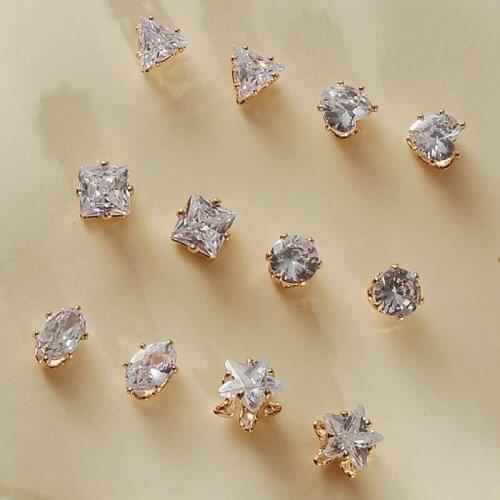 Fashion Jewelry Crystal Earrings Set Geometry Cubic Zircon Stud Earrings Kit Women Mix Ear Studs