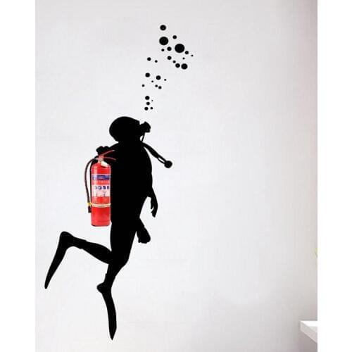 Fire Scuba Diver Wall Art Decals For Office Decoration , Extinguisher Disguise Vinyl Wall Sticker Office Mural Art Wall Decor