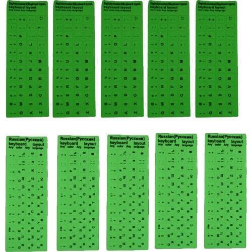 Wholsale 10pcs Fluorescent Glow in Dark Large Black Letter English or Russian Keyboard Green Light Stick Sticker for PC Laptop