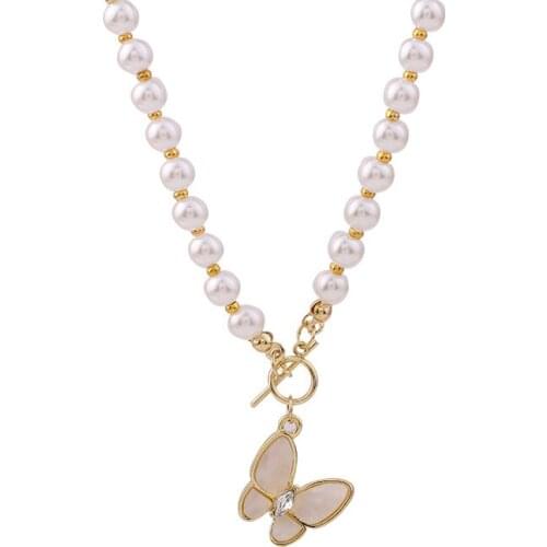 10pcs / lot fashion jewelry accessories pearl butterfly pendant necklace
