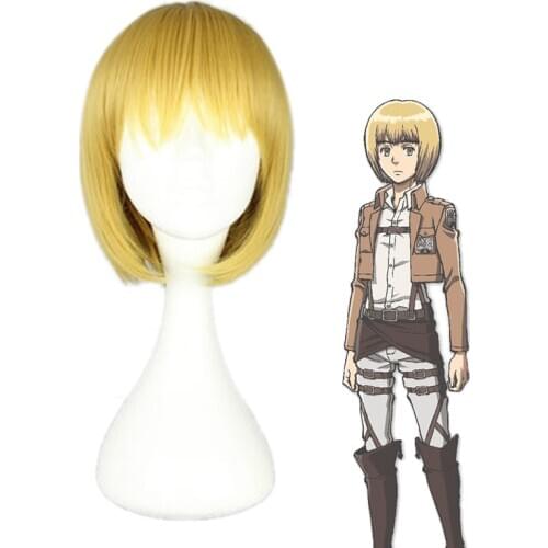 Attack on Titan Armin Arlert Cosplay Wig Blond Hair with Bangs Heat Resistance Hair Yellow Wig + Wig Cap for Men Women