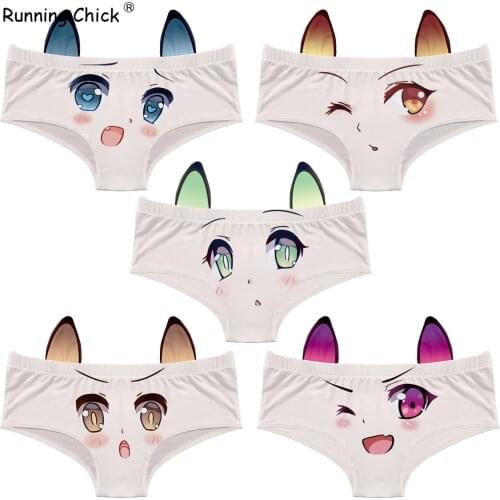 Printed Cartoon Cat Ears Seamless Breathable Womens Underwear Low Waist Sexy Briefs Pig, Girls Panties