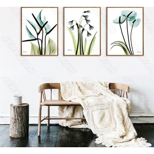 Blue Flowers and Green Plants Landscape Poster Nordic Style Wall Art Canvas Print Painting Modern Living Room Decoration