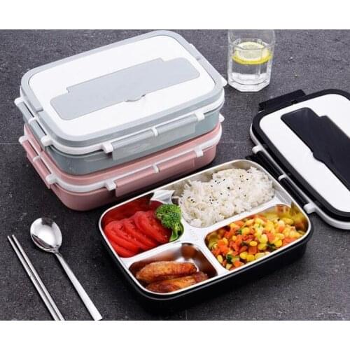 Portable Bento Student Lunch Box Food 4-compartment 3 grids Lunch Box Thermal For Food 304 Stainless Steel Lunch Box For Kids