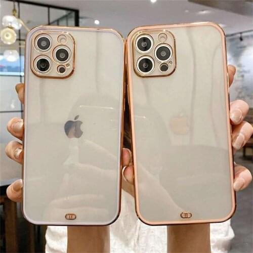 For iPhone 12 11 Pro Max case Transparent Electroplated Phone Case For iPhone XS XR X 7 8 Plus 12Mini Full Body Protection Cover
