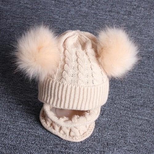 Hat Scarf Set Pompom Cartoon Infant Baby Girl Boy Winter Hat For Kids Warm Knitted Children Boys Girls Beanie Caps