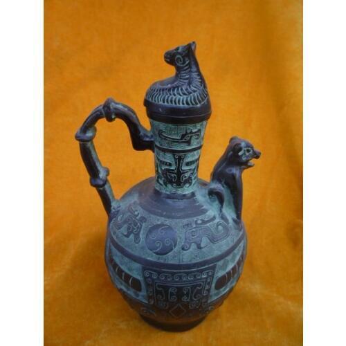 Unique Old Bronze teapot, carving dog, fine decoration ,free shipping