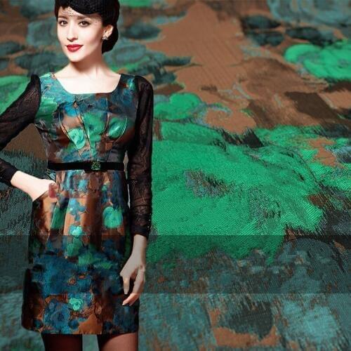 SASKIA 1Meter Floral Jacquard Brodace Fabric 65" Green Material Sewing On Women Dress Clothes Coats Patchwork Diy Fabrics
