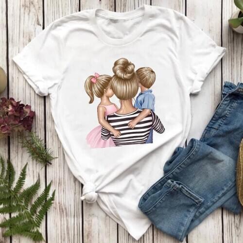 Women T-shirts 90s Printing Cute Daughter Son Mom Mother Mama Cartoon Ladies Print Graphic T Top Lady Shirt Female Tee T-Shirt