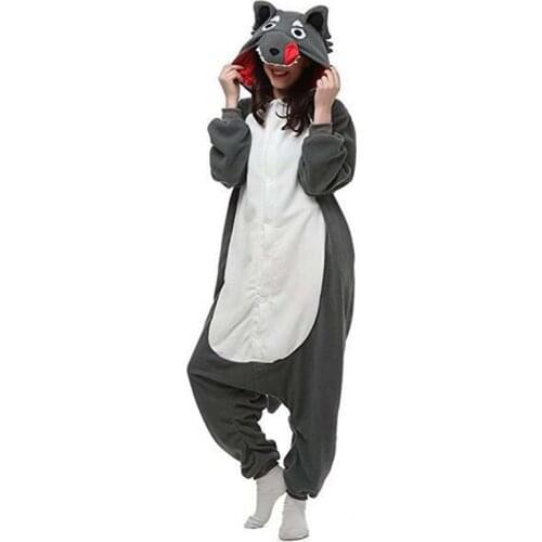 XXL Wolf Kigurumi Pajamas Animal Onesies For Adults Women Pijamas Fleece One-Piece Pyjamas Halloween Christmas Cosplay Costume