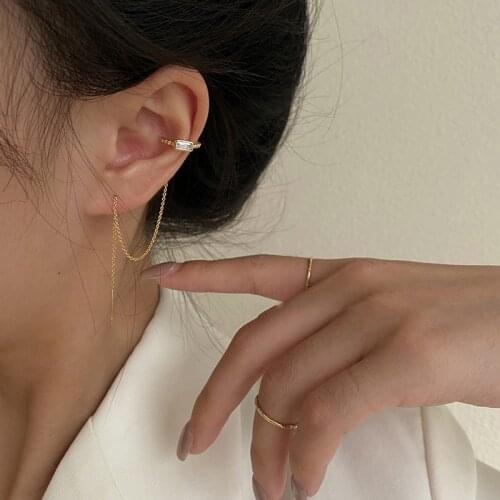 2021 New Design Zircon Ear Clips Long Tassel Earrings For Women Girls Elegant Metal Line Sweet Small Fresh Fashion Jewelry Gift