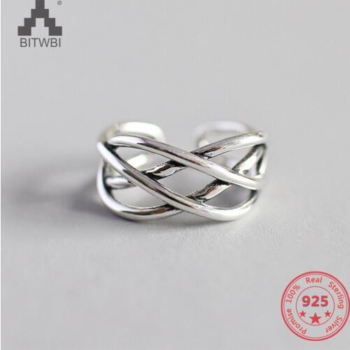 100% 925 Sterling Silver Bohemian Vintage Cross Rings for Women Fashion Adjustable Size Finger Rings
