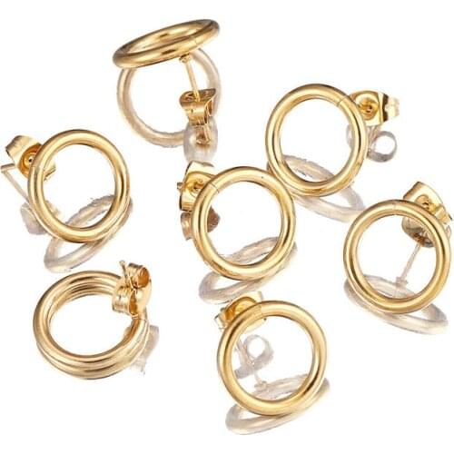 10pcs/lot NEW DIY Earrings Findings Stainless Steel Round simplicity Post Connector with Gold Plated Jewelry Making Findings