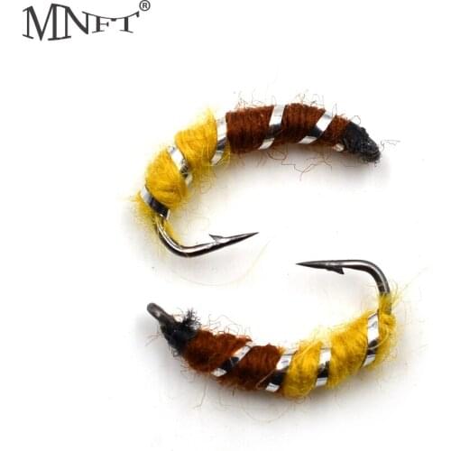 MNFT 10Pcs Caddis Pupa Larva Midge Nymphs Flies Salmon Trout Flies Fly fishing Hook Silver Flash Zebra Nymph Hook Size 10
