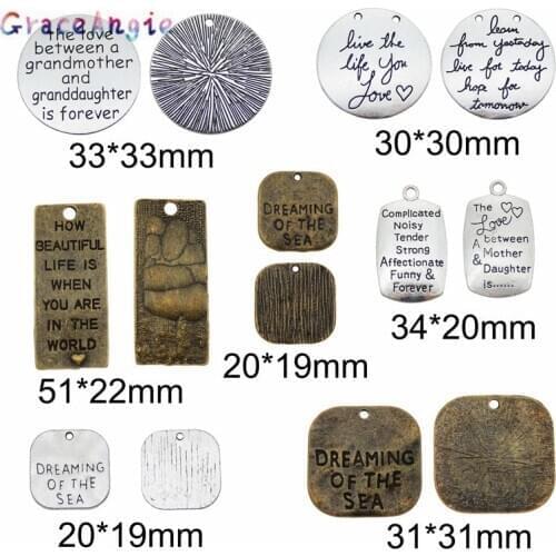 Mix Color 14pcs Pendant Letter Charms Alphabet Love Life Dream Findings DIY Alloy Bracelet Keychain Jewelry For Child